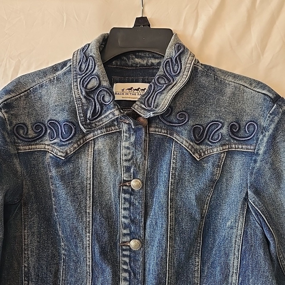 Back In The Saddle Womens L Denim Jacket Southwestern Detail Embroidery Rodeo - Picture 2 of 13